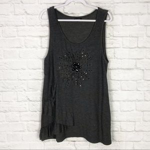 Panitti Floral Sequin Ruffle Oversized Tunic Tank